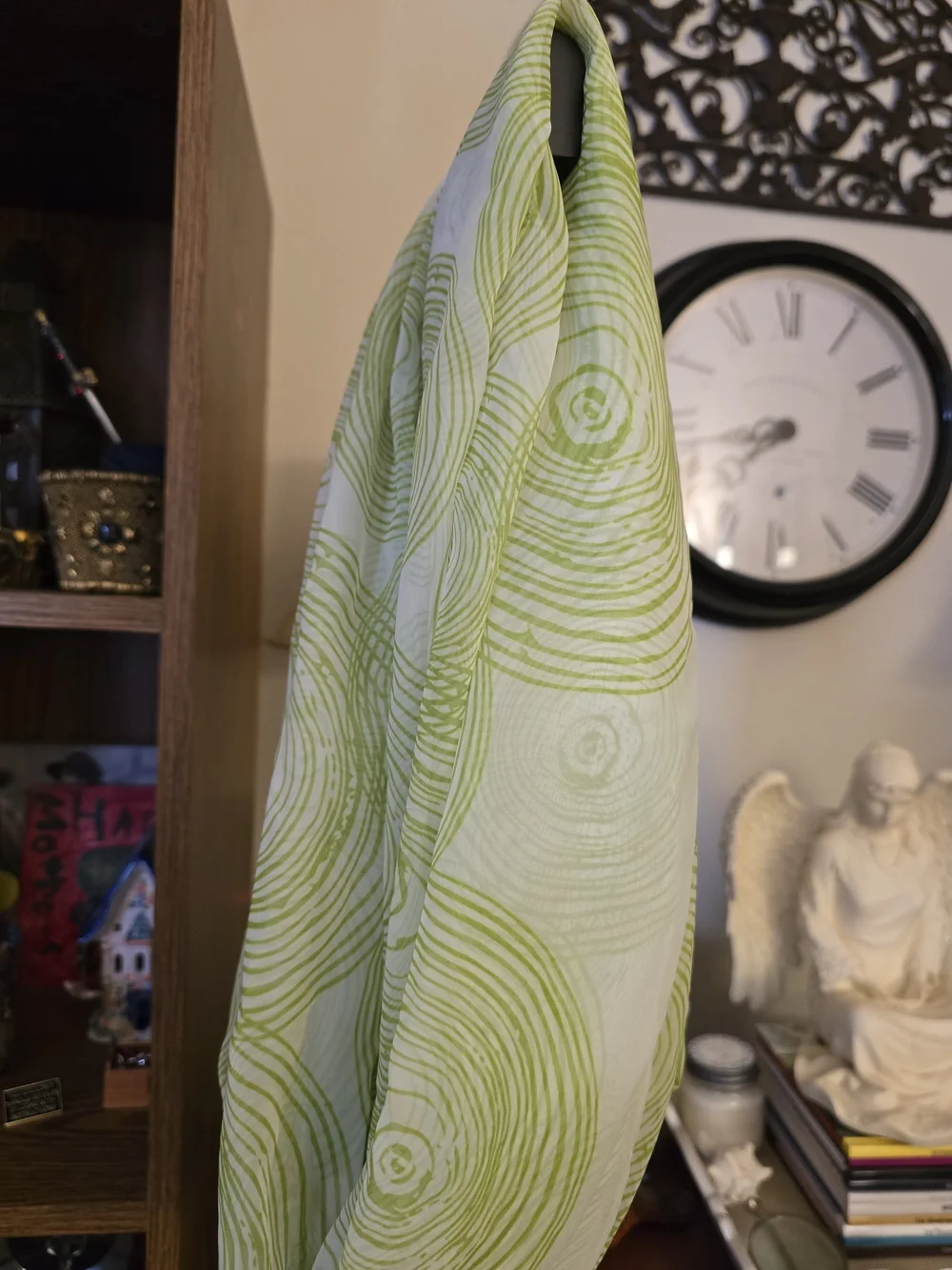 Infinity Scarf Green Cream Swirl Print Lightweight Loop Scarf